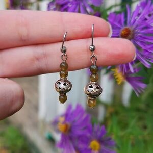 NEW Artisan Labradorite and Silver Antique Repurposed Dangle Earrings Handmade